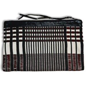 MERCADO GLOBAL Cotton Clutch Woven Burgundy White Black Vegan Leather Trim